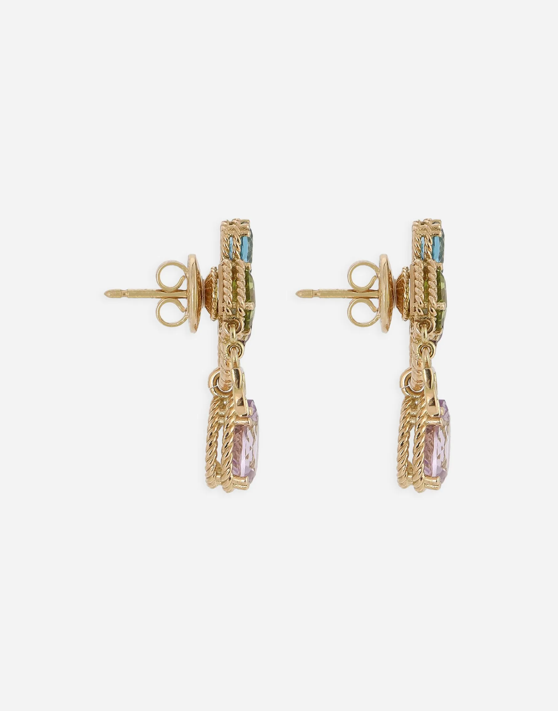 18kt yellow gold pierced earrings withmulticolors gemstones