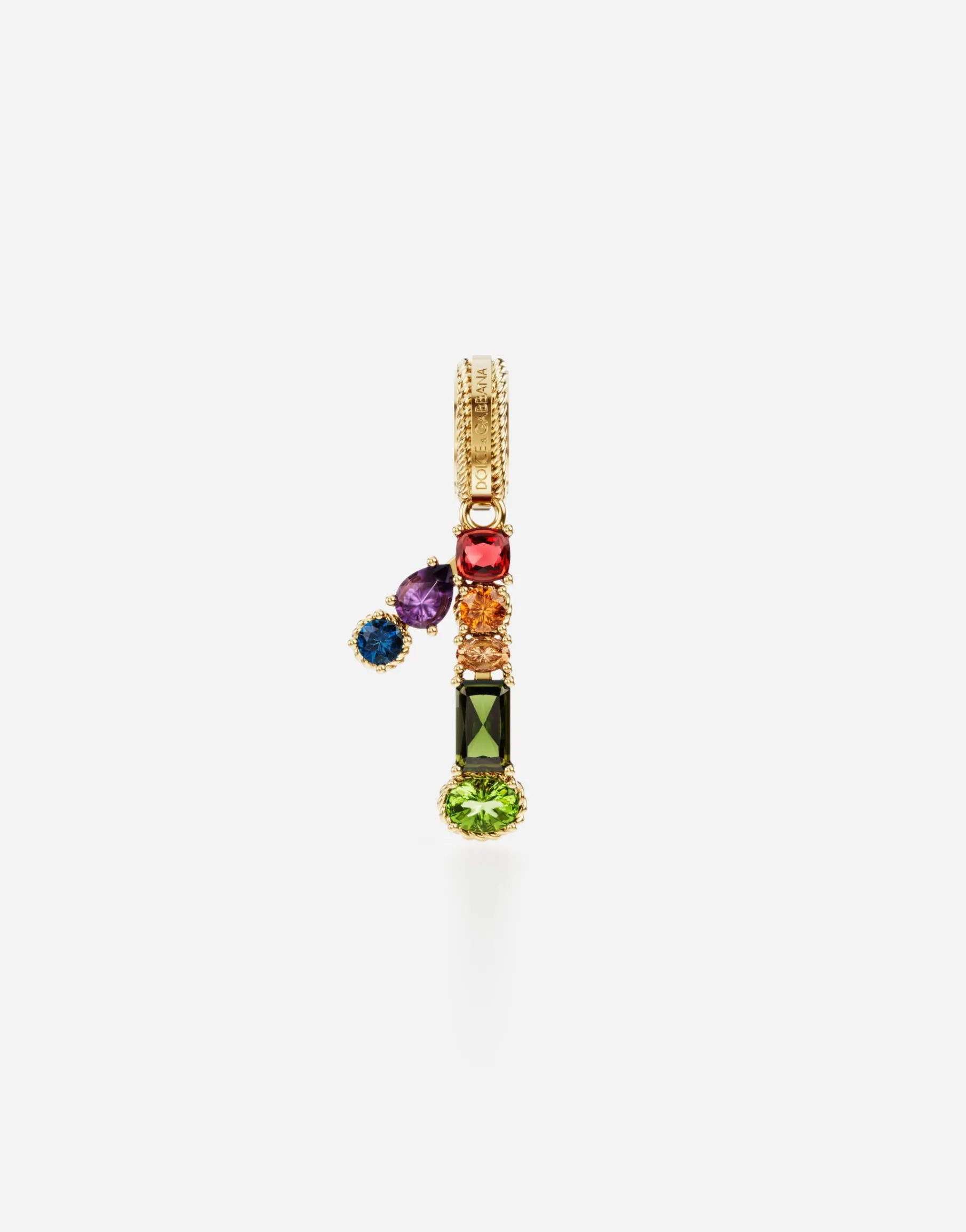 18 kt yellow gold rainbow pendant with multicolor finegemstones representing number 1