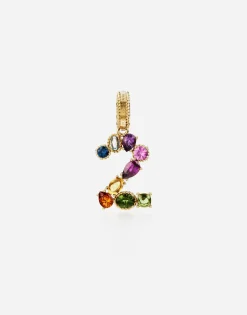 18 kt yellow gold rainbow pendant with multicolor finegemstones representing number 2
