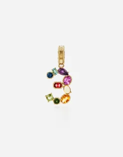 18 kt yellow gold rainbow pendant with multicolor finegemstones representing number 3