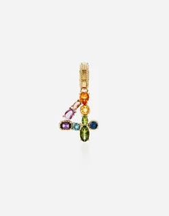 18 kt yellow gold rainbow pendant with multicolor finegemstones representing number 4