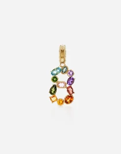 18 kt yellow gold rainbow pendant with multicolor finegemstones representing number 8