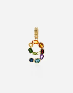 18 kt yellow gold rainbow pendant with multicolor finegemstones representing number 9