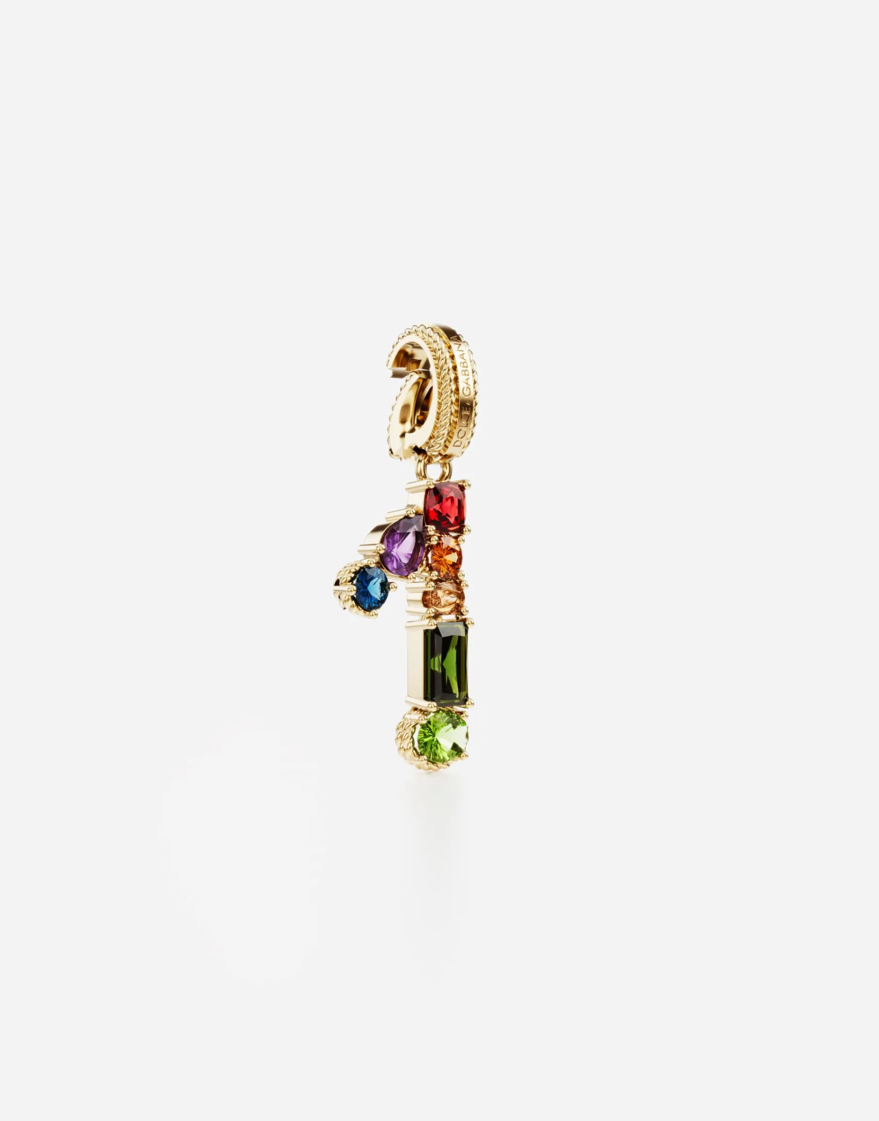18 kt yellow gold rainbow pendant with multicolor finegemstones representing number 1