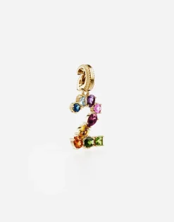 18 kt yellow gold rainbow pendant with multicolor finegemstones representing number 2