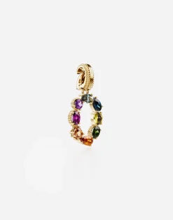 18 kt yellow gold rainbow pendant with multicolor finegemstones representing number 0
