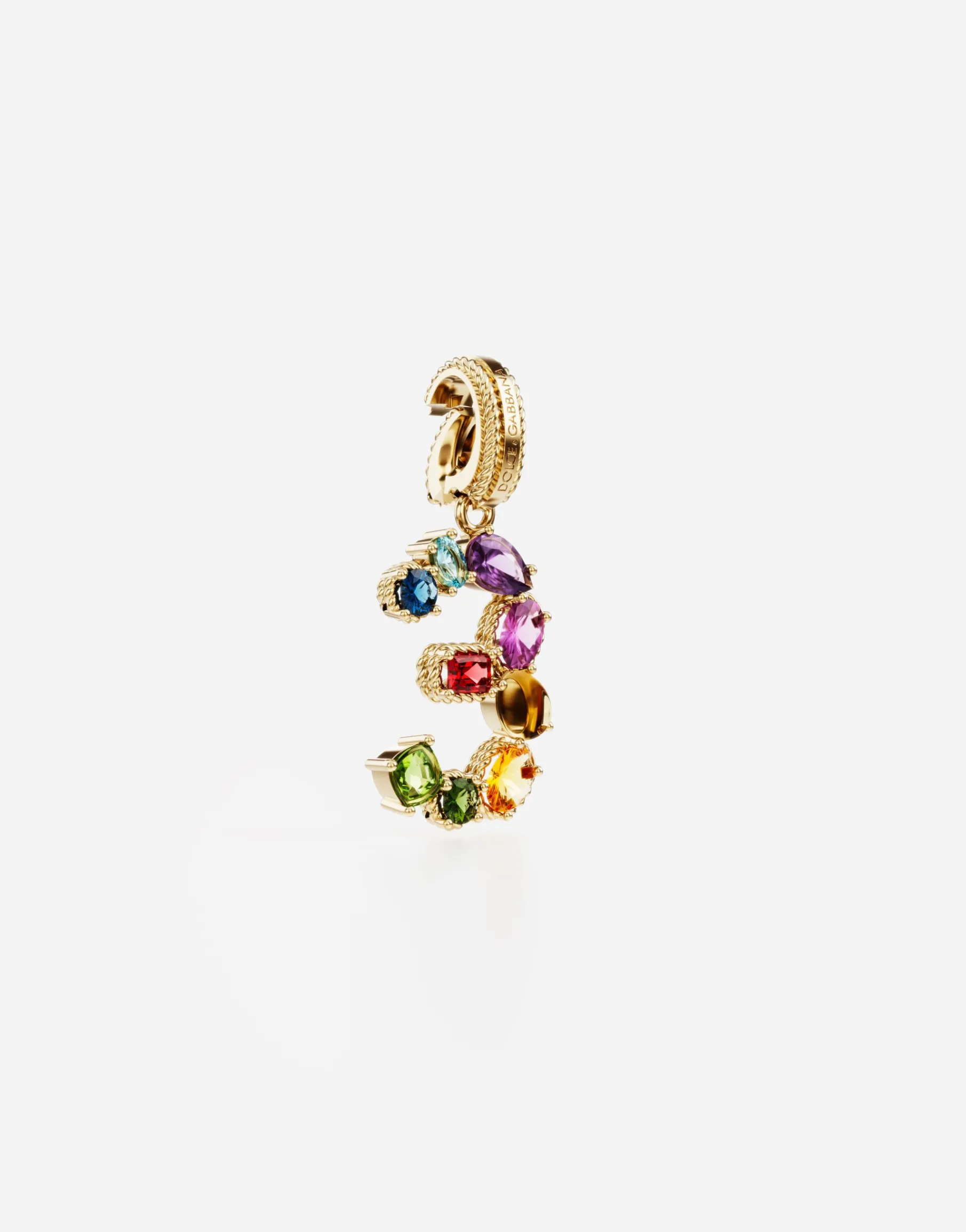 18 kt yellow gold rainbow pendant with multicolor finegemstones representing number 3
