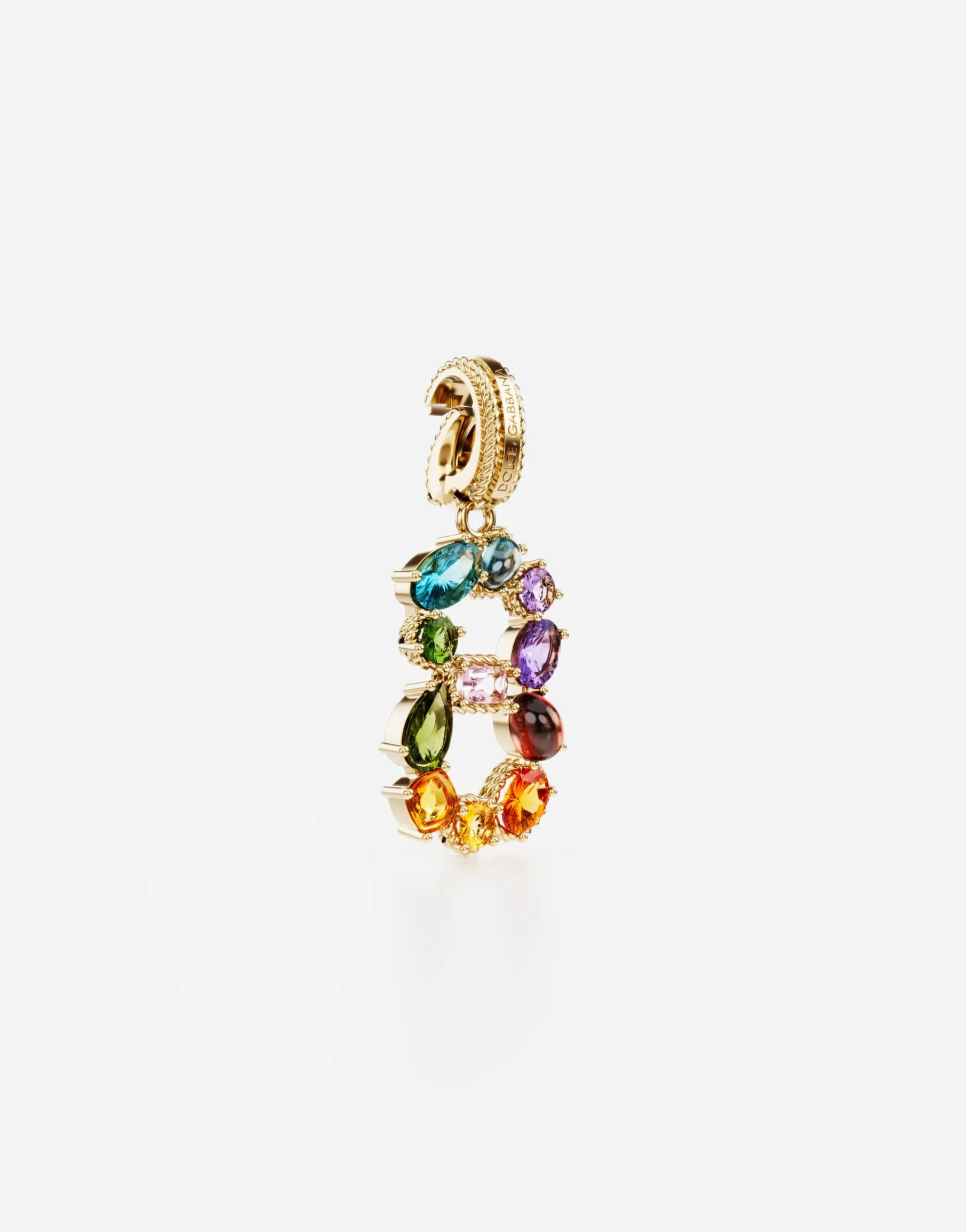18 kt yellow gold rainbow pendant with multicolor finegemstones representing number 8