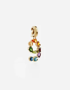 18 kt yellow gold rainbow pendant with multicolor finegemstones representing number 9