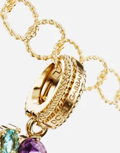 18 kt yellow gold rainbow pendant with multicolor finegemstones representing number 3