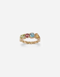18 kt yellow gold ring with multicolor fine gemstones