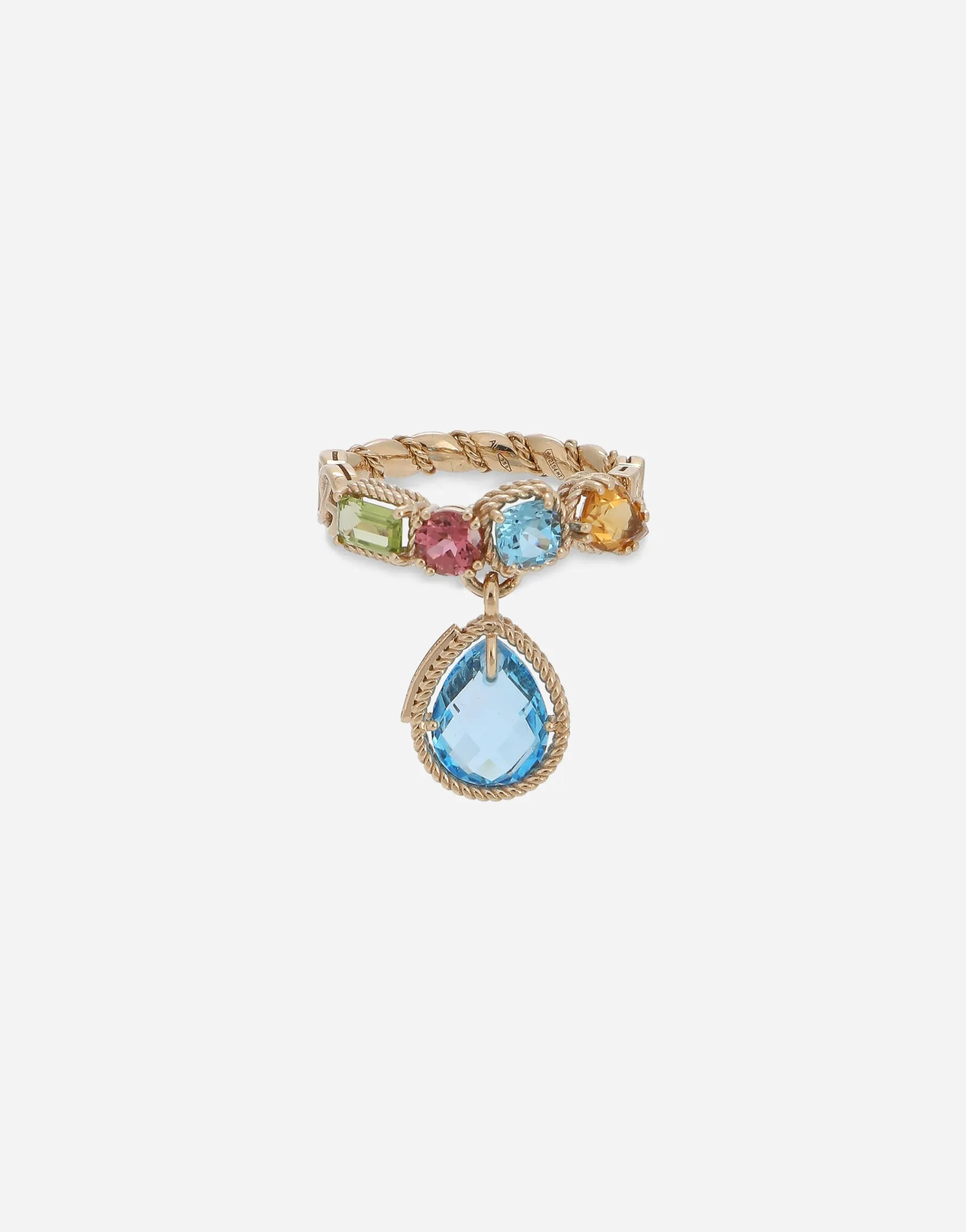 18 kt yellow gold ring with multicolor fine gemstones