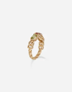 18 kt yellow gold ring with multicolor fine gemstones