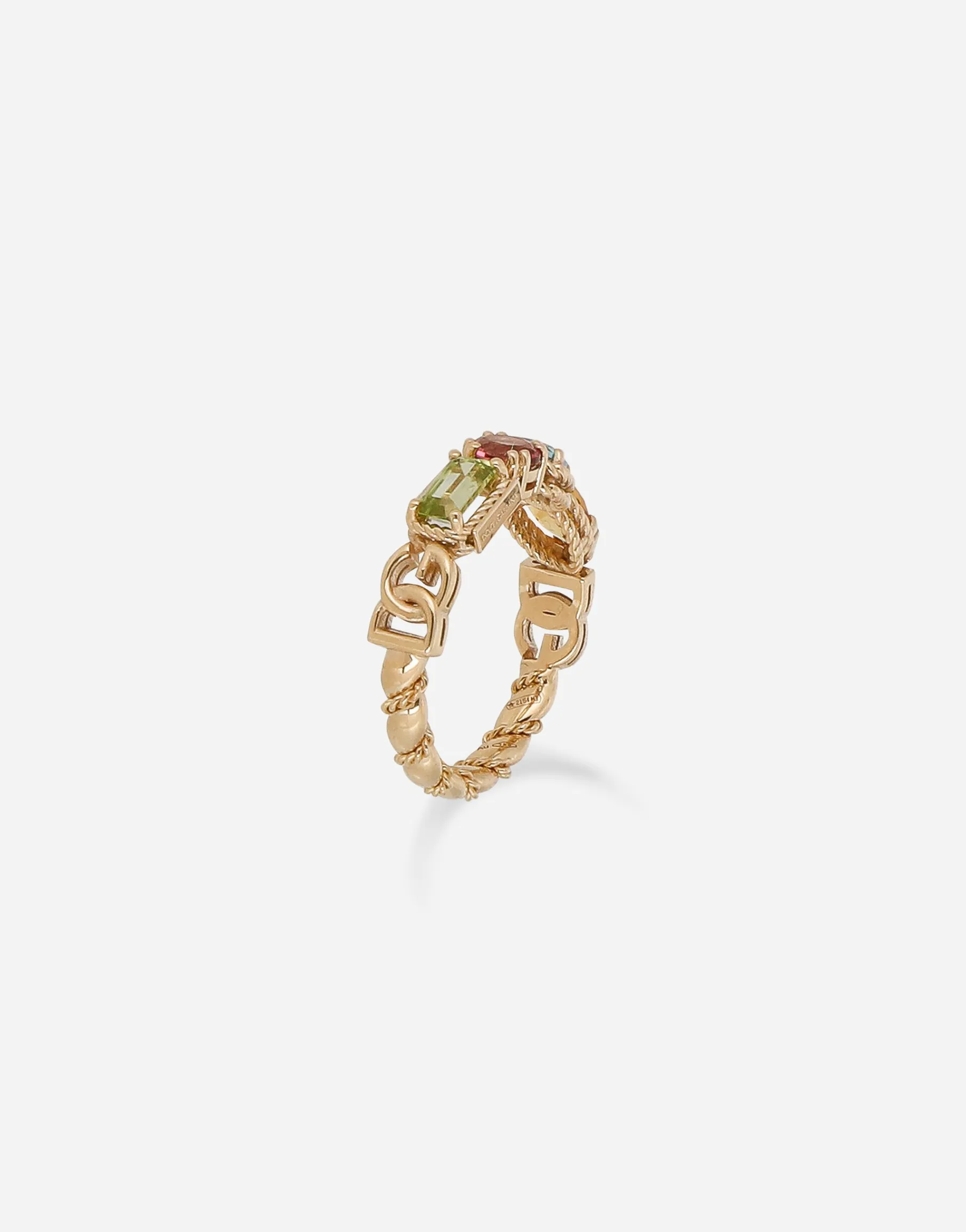 18 kt yellow gold ring with multicolor fine gemstones