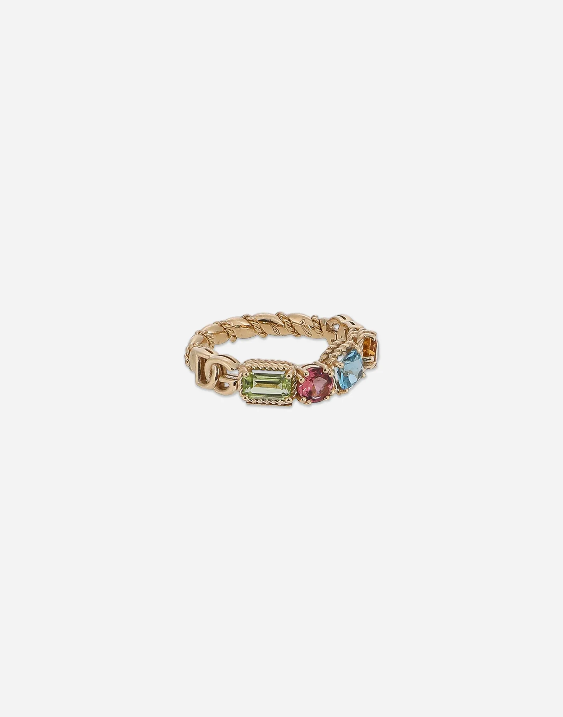 18 kt yellow gold ring with multicolor fine gemstones