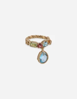 18 kt yellow gold ring with multicolor fine gemstones