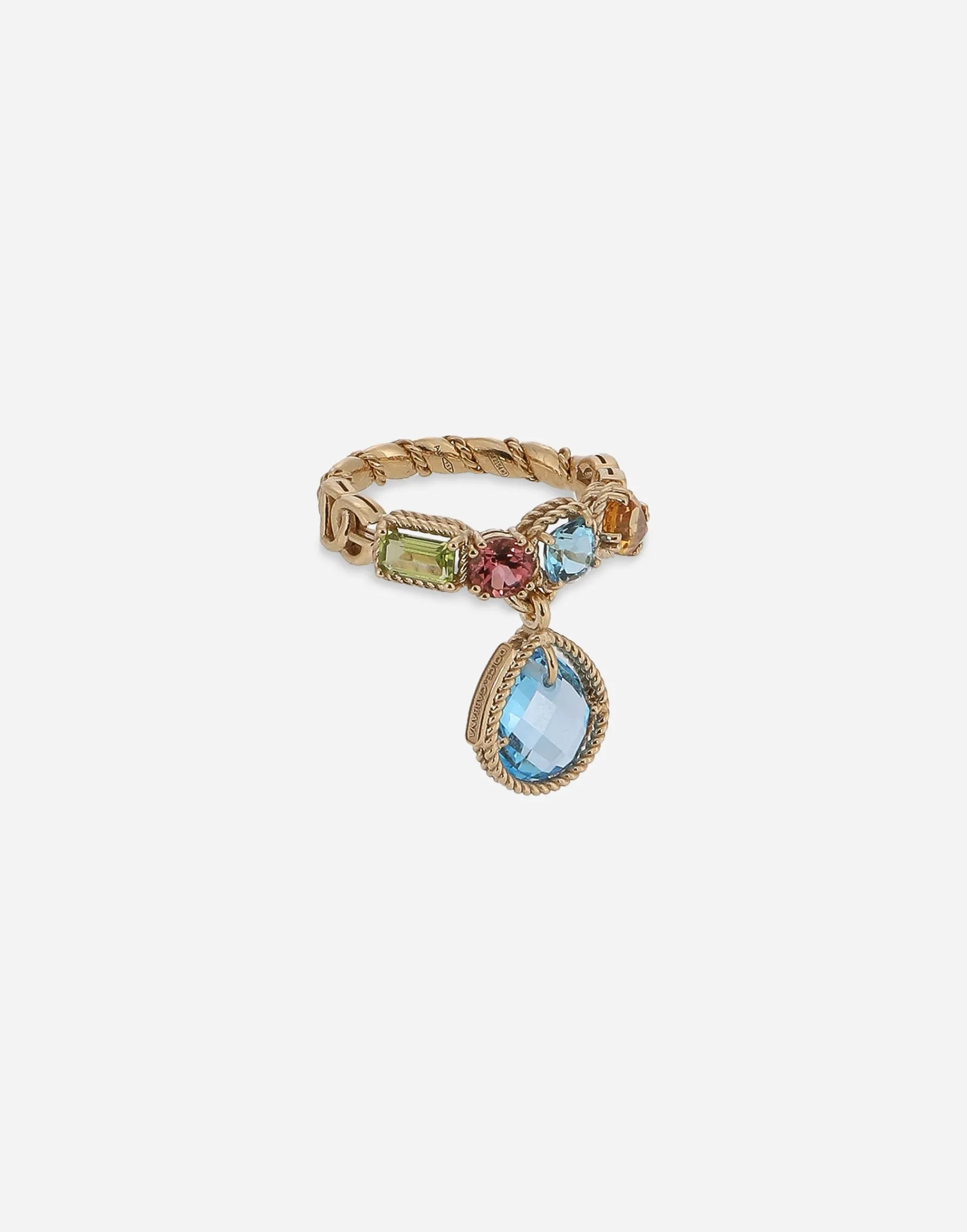 18 kt yellow gold ring with multicolor fine gemstones