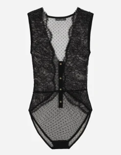 Lace bodysuit with plunging neckline
