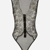 Lace bodysuit with plunging neckline