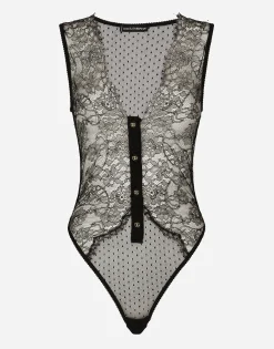 Lace bodysuit with plunging neckline