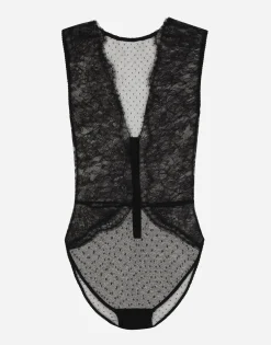 Lace bodysuit with plunging neckline
