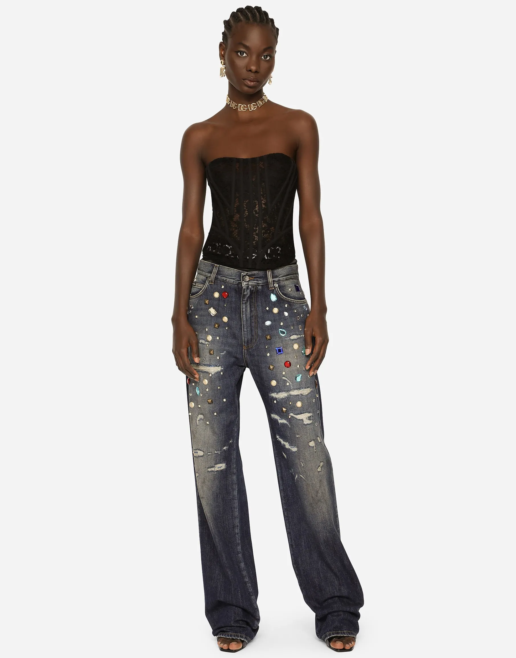 Lace bustier with laces and eyelets