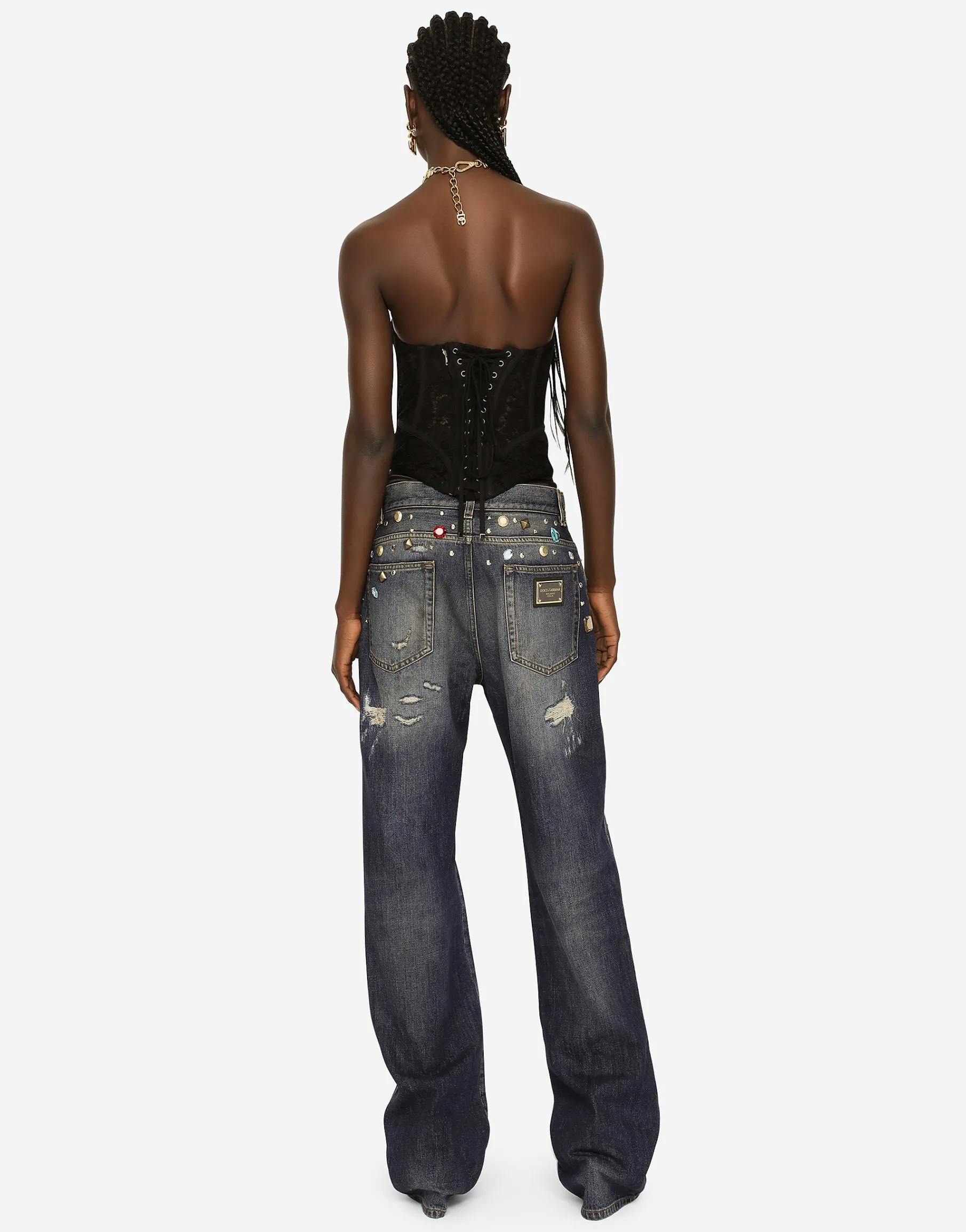 Lace bustier with laces and eyelets