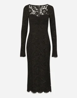 Lace calf-length dress with scalloped detailing