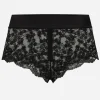Lace high-waisted panties with satin waistband