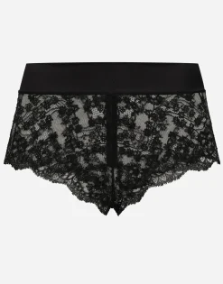 Lace high-waisted panties with satin waistband