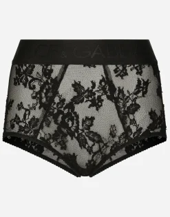 Lace high-waisted panties with branded elastic