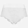 Lace high-waisted panties with satin waistband