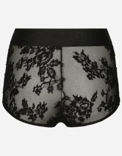 Lace high-waisted panties with branded elastic