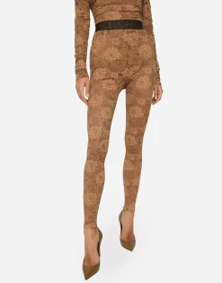 Lace leggings with branded elastic