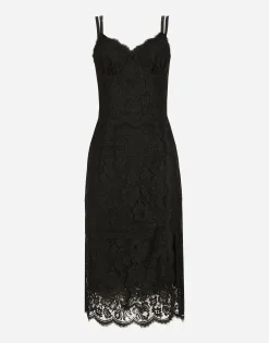 Lace midi dress with double scalloped detailing