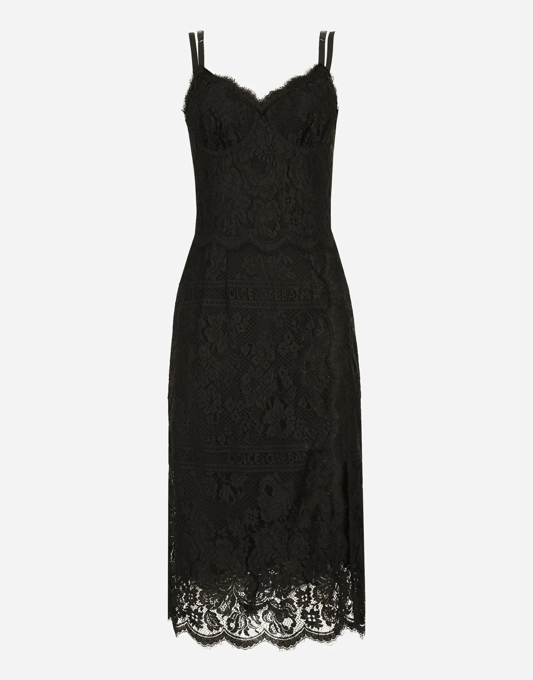 Lace midi dress with double scalloped detailing