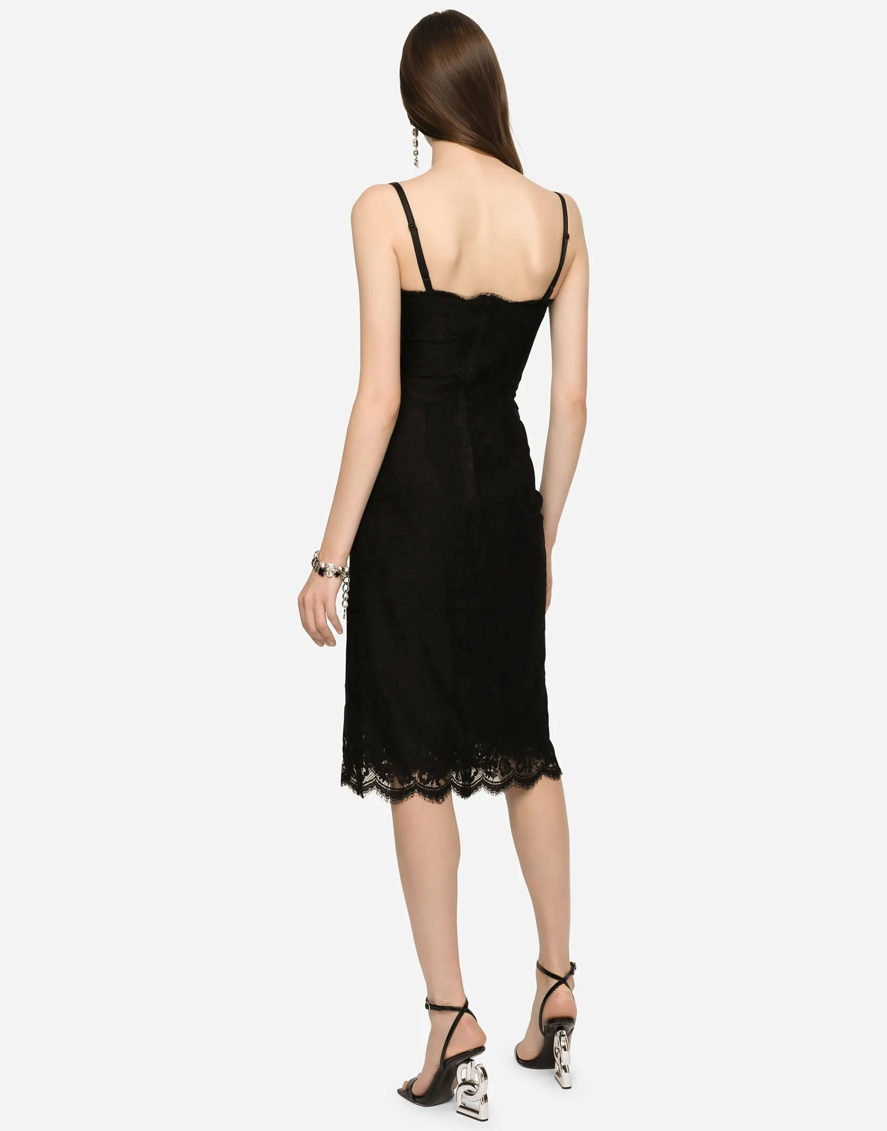 Lace midi dress with double scalloped detailing