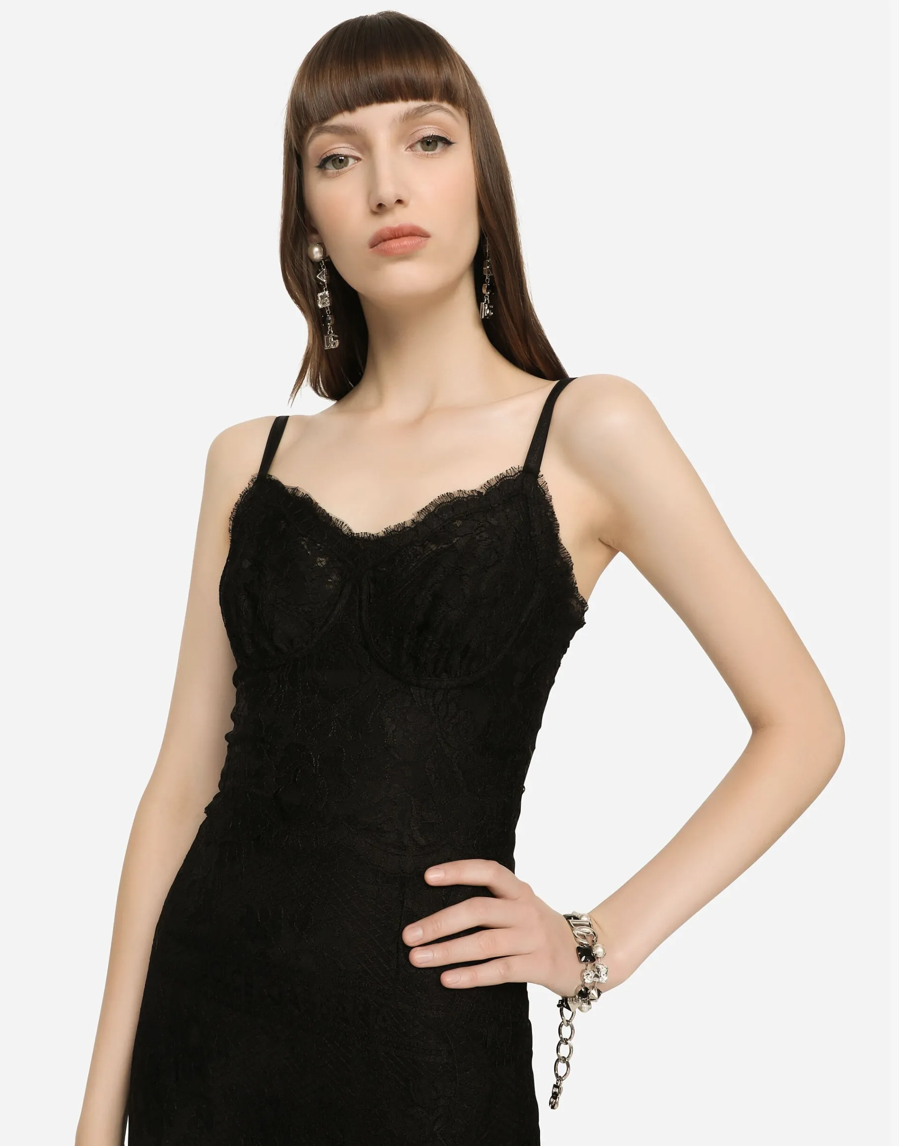 Lace midi dress with double scalloped detailing