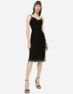 Lace midi dress with double scalloped detailing