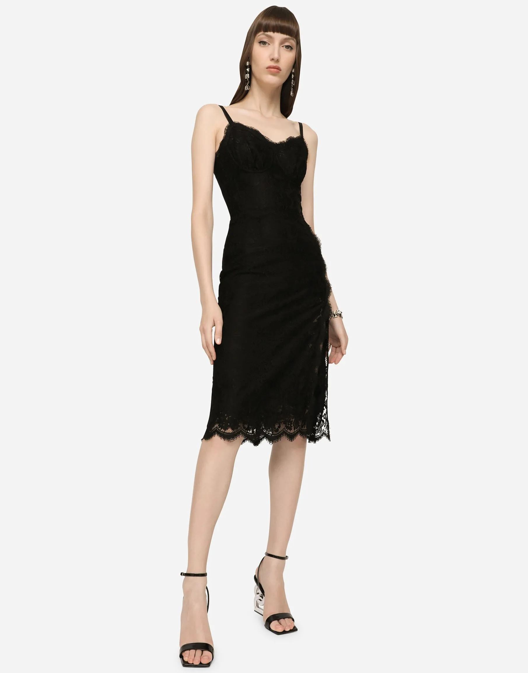 Lace midi dress with double scalloped detailing