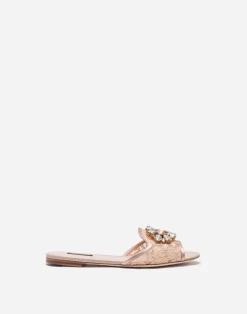 Lace rainbow slides with brooch detailing