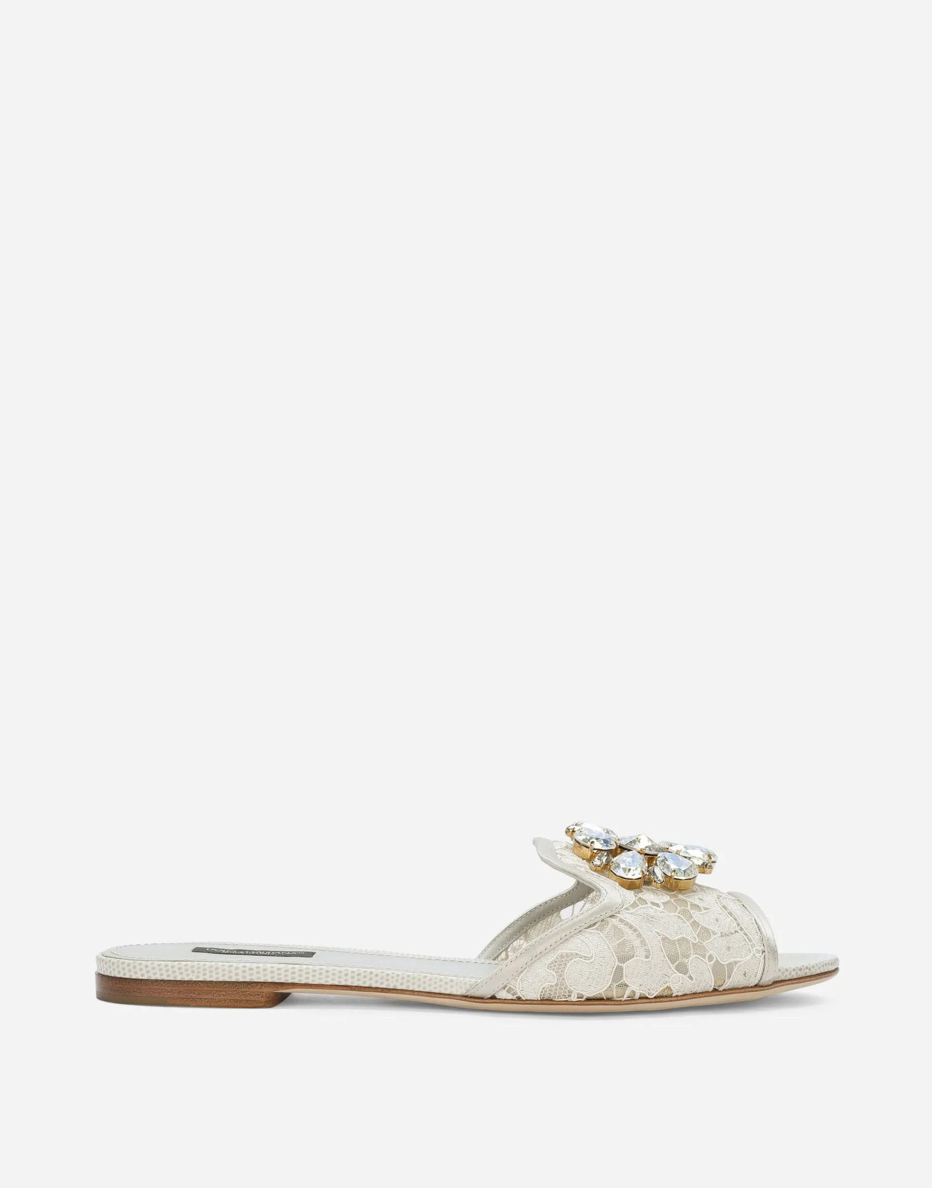 Lace rainbow slides with brooch detailing