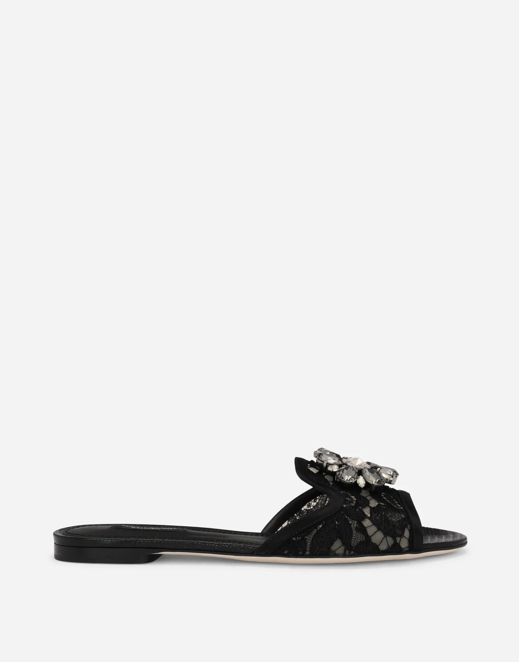 Lace rainbow slides with brooch detailing