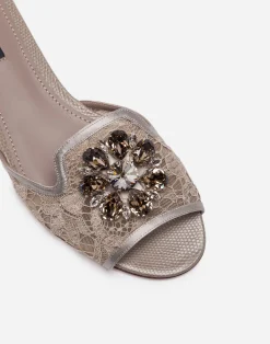 Lace rainbow slides with brooch detailing