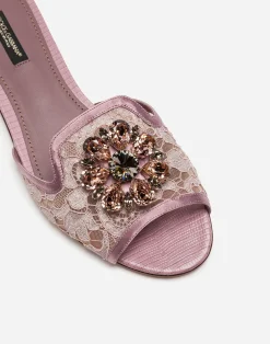 Lace rainbow slides with brooch detailing