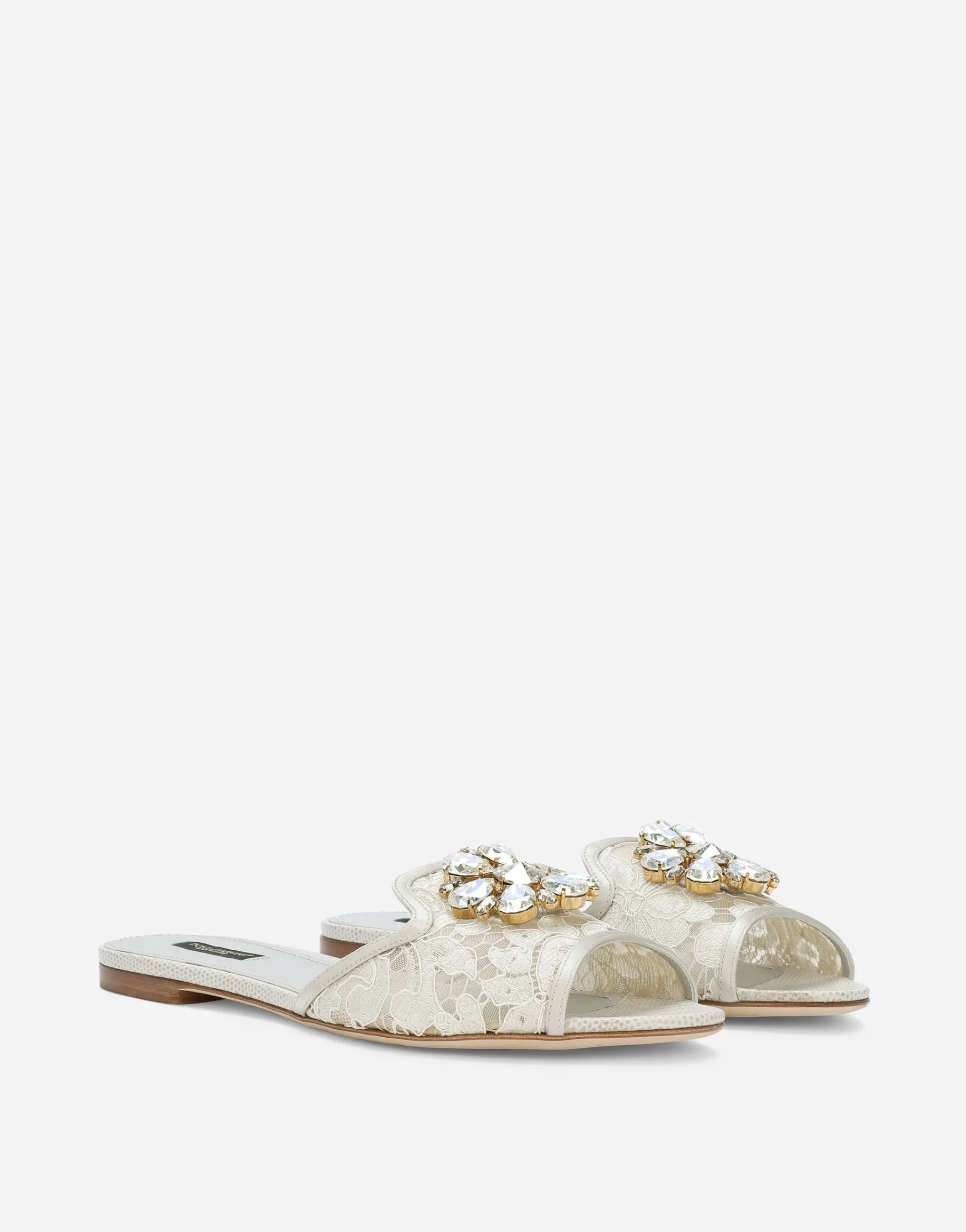 Lace rainbow slides with brooch detailing
