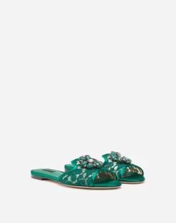 Lace rainbow slides with brooch detailing