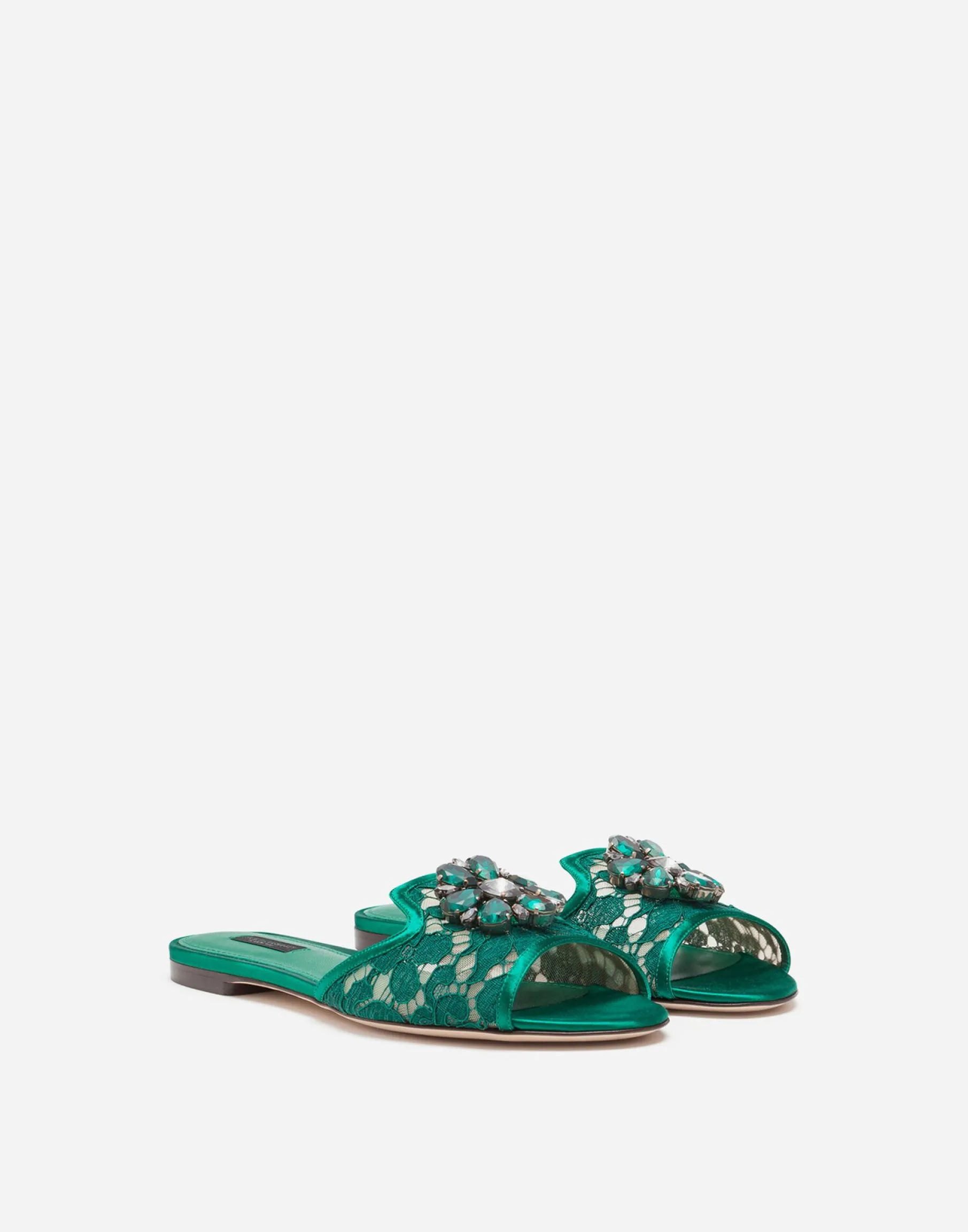 Lace rainbow slides with brooch detailing