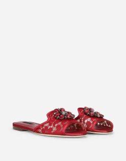Lace rainbow slides with brooch detailing