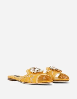 Lace rainbow slides with brooch detailing